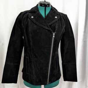 Isaac Mizrahi Black Suede Leather Moto Style Jacket US 6